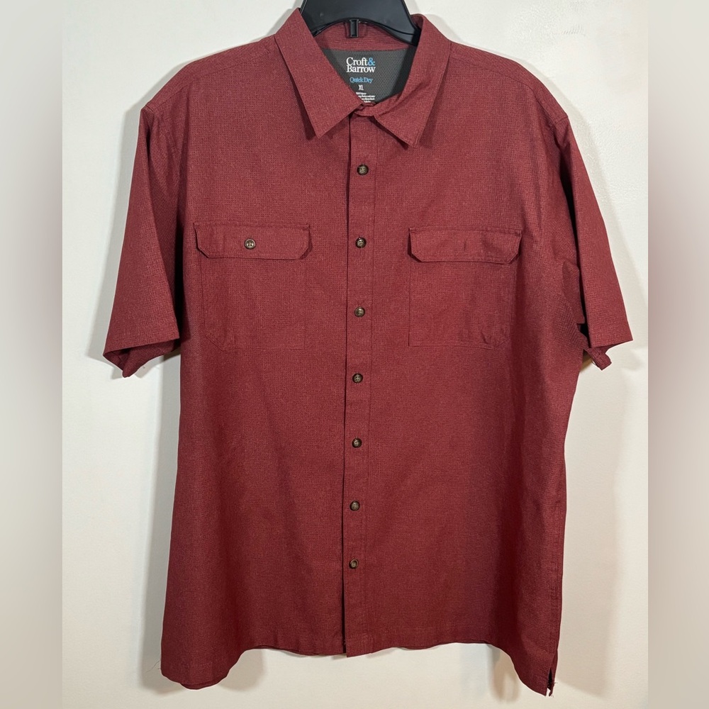 Croft & Barrow Quick Dry Button Front Shirt Mens XL Red Short Sleeve